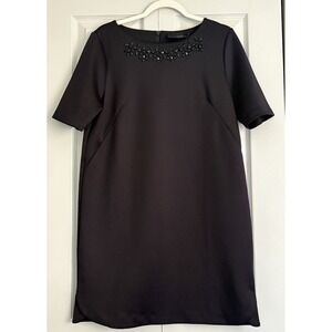 Cynthia Rowley Black Shimmer Knit Stretch Beaded Neckline Dress Size 12
